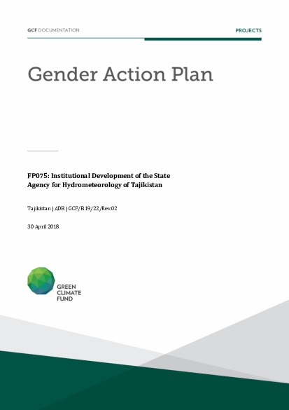 Document cover for Gender action plan for FP075: Institutional Development of the State Agency for Hydrometeorology of Tajikistan
