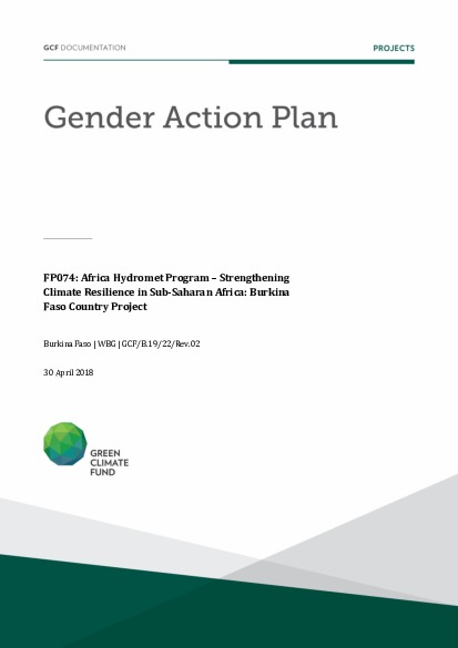 Document cover for Gender action plan for FP074: Africa Hydromet Program – Strengthening Climate Resilience in Sub-Saharan Africa: Burkina Faso Country Project