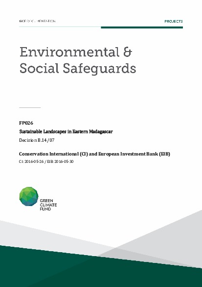 Document cover for Environmental and social safeguards (ESS) report for FP026: Sustainable Landscapes in Eastern Madagascar