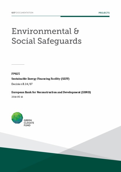 Document cover for Environmental and social safeguards (ESS) report for FP025: GCF-EBRD SEFF Co-financing Programme