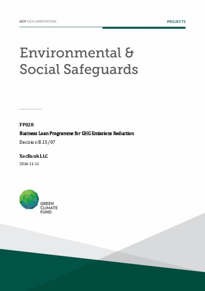Document cover for Environmental and social safeguards (ESS) report for FP028: MSME Business Loan Program for GHG Emission Reduction
