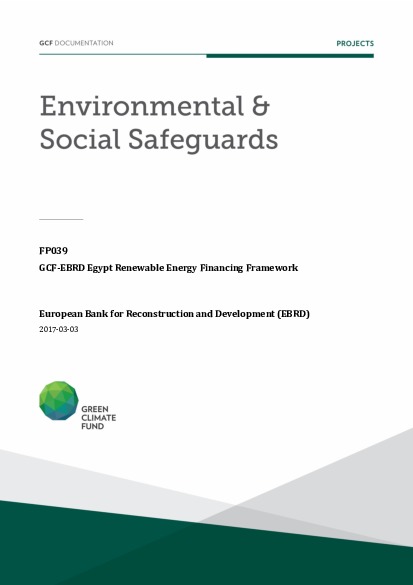 Document cover for Environmental and social safeguards (ESS) report for FP039: GCF-EBRD Egypt Renewable Energy Financing Framework