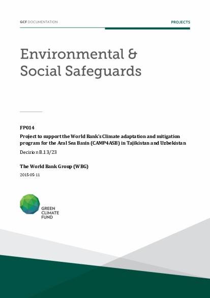 Document cover for Environmental and social safeguards (ESS) report for FP014: Climate Adaptation and Mitigation Program For the Aral Sea Basin (CAMP4ASB)