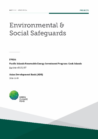 Document cover for Environmental and social safeguards (ESS) report for FP036: Pacific Islands Renewable Energy Investment Program