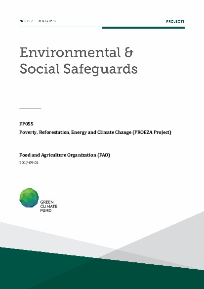 Document cover for Environmental and social safeguards (ESS) report for FP062: Poverty, Reforestation, Energy and Climate Change Project (PROEZA)