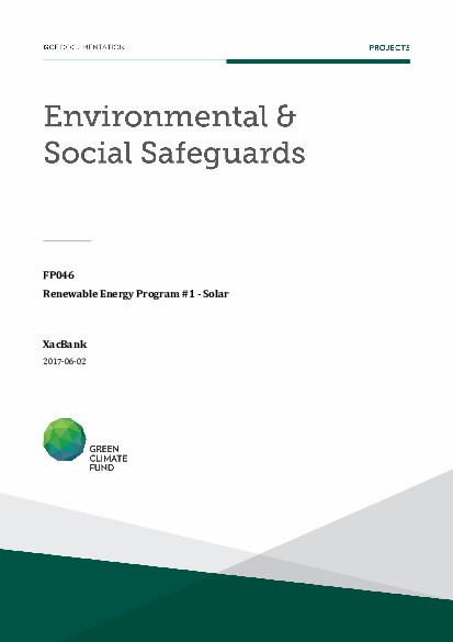 Download Environmental and social safeguards (ESS) report for FP046: Renewable Energy Program #1 - Solar Document cover for Environmental and social safeguards (ESS) report for FP046: Renewable Energy Program #1 - Solar
