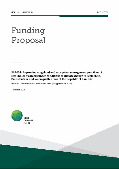 Document cover for Improving rangeland and ecosystem management practices of smallholder farmers under conditions of climate change in Sesfontein, Fransfontein, and Warmquelle areas of the Republic of Namibia