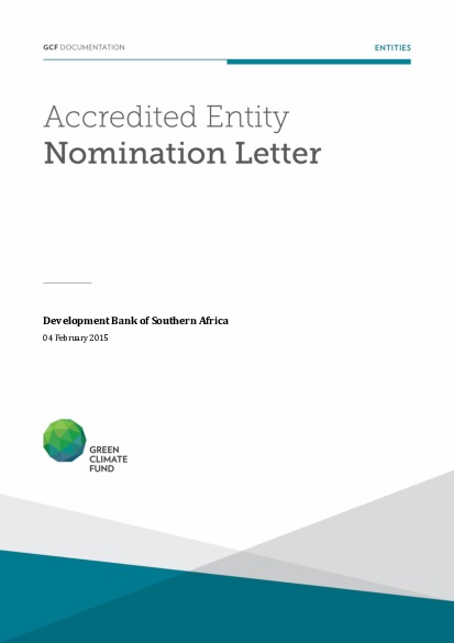 Document cover for Accredited Entity nomination from South Africa for DBSA