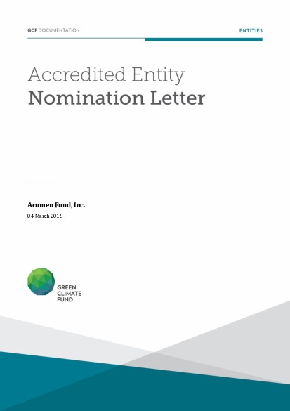 Document cover for Accredited Entity nomination from Kenya for Acumen