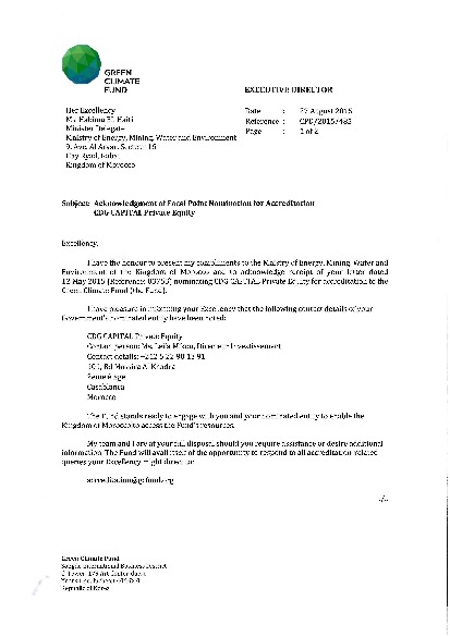 Document cover for Accredited Entity nomination from Morocco for CDG Capital