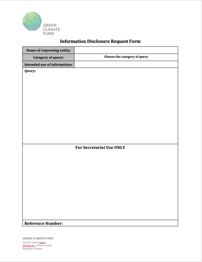 Document cover for Request for Information Disclosure