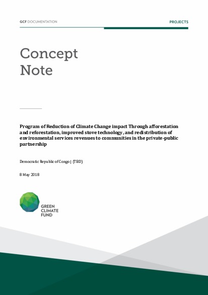 Document cover for Program of Reduction of Climate Change impact Through afforestation and reforestation, improved stove technology, and redistribution of environmental services revenues to communities in the private-public partnership