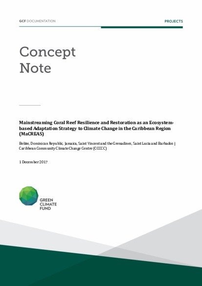 Document cover for Mainstreaming Coral Reef Resilience and Restoration as an Ecosystem-based Adaptation Strategy to Climate Change in the Caribbean Region (MaCREAS)