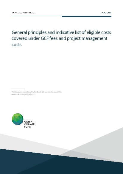 Document cover for General principles and indicative list of eligible costs covered under GCF fees and project management costs