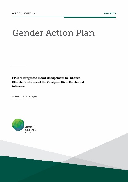 Document cover for Gender action plan for FP037: Integrated Flood Management to Enhance Climate Resilience of the Vaisigano River Catchment in Samoa