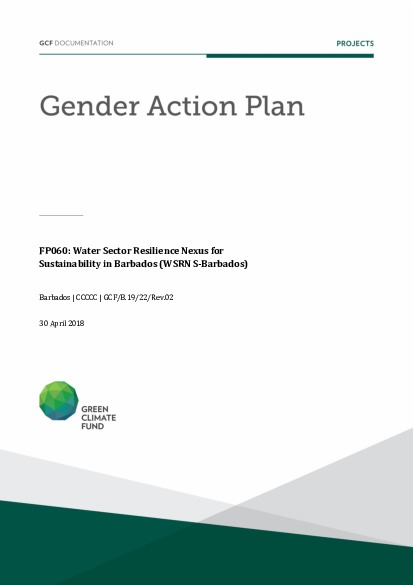 Document cover for Gender action plan for FP060: Water Sector Resilience Nexus for Sustainability in Barbados (WSRN S-Barbados)