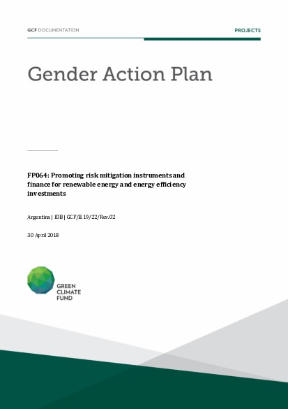 Document cover for Gender action plan for FP064: Promoting risk mitigation instruments and finance for renewable energy and energy efficiency investments