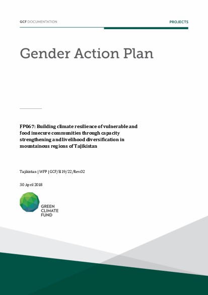 Document cover for Gender action plan for FP067: Building climate resilience of vulnerable and food insecure communities through capacity strengthening and livelihood diversification in mountainous regions of Tajikistan