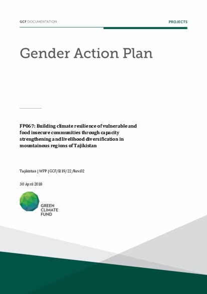 Download Gender action plan for FP067: Building climate resilience of vulnerable and food insecure communities through capacity strengthening and livelihood diversification in mountainous regions of Tajikistan Document cover for Gender action plan for FP067: Building climate resilience of vulnerable and food insecure communities through capacity strengthening and livelihood diversification in mountainous regions of Tajikistan