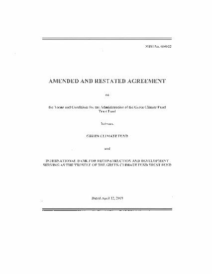 Document cover for Amendment to the amended and restated agreement on the terms and conditions for the administration of the Green Climate Fund Trust Fund