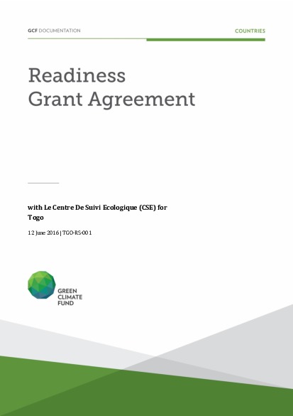 Document cover for Readiness agreement for Togo (TGO-RS-001)
