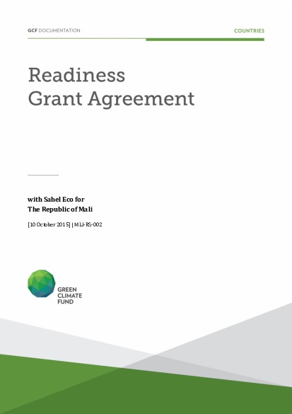 Document cover for Readiness grant agreement for Mali (MLI-RS-002)