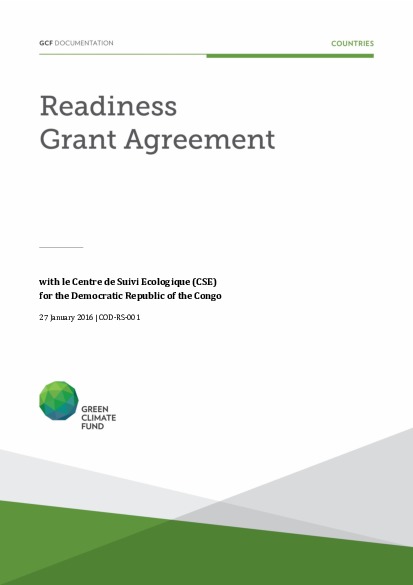 Document cover for Readiness grant agreement for the Democratic Republic of Congo (COD-RS-00)
