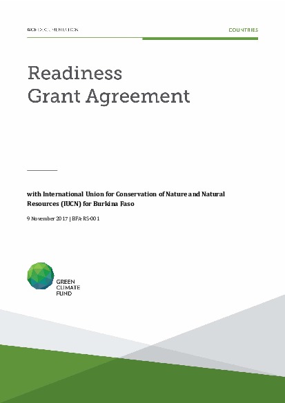 Document cover for Readiness grant agreement for Burkina Faso (BFA‐RS‐001)