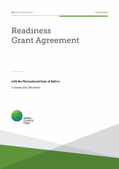 Document cover for Readiness grant agreement with the Plurinational State of Bolivia (BOL-RS-001)