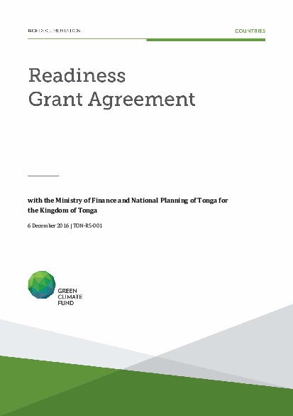 Document cover for Readiness agreement for Tonga (TON‐RS‐001)