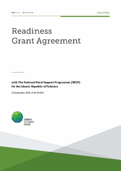 Document cover for Readiness grant agreement for Pakistan (PAK‐RS‐001)