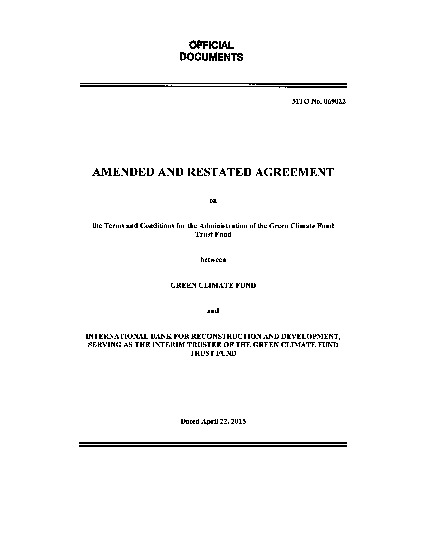 Document cover for Amended and restated agreement on the terms and conditions for the administration of the Green Climate Fund Trust Fund