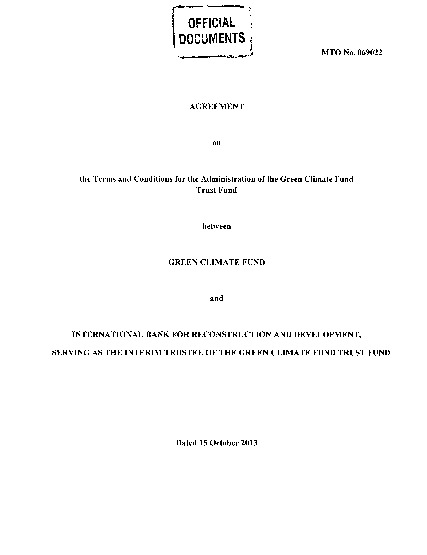 Download Agreement on the terms and conditions for the administration of the Green Climate Fund Trust Fund Document cover for Agreement on the terms and conditions for the administration of the Green Climate Fund Trust Fund