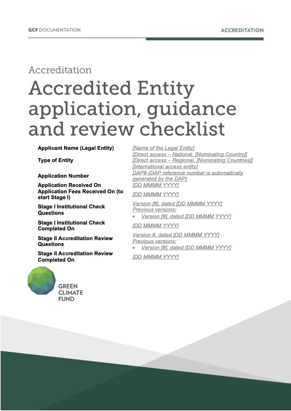 Document cover for Accreditation application form