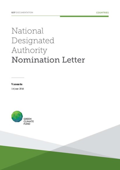 Document cover for NDA nomination letter for Vanuatu