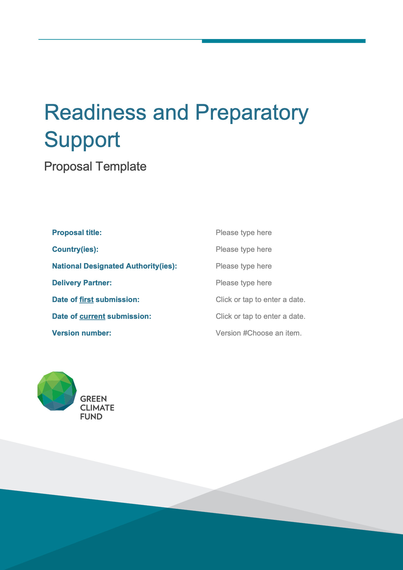 Document cover for Readiness and preparatory support proposal template