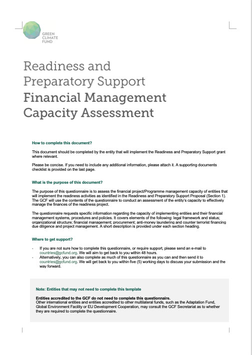 Financial Management Capacity Assessment Template Green Climate Fund