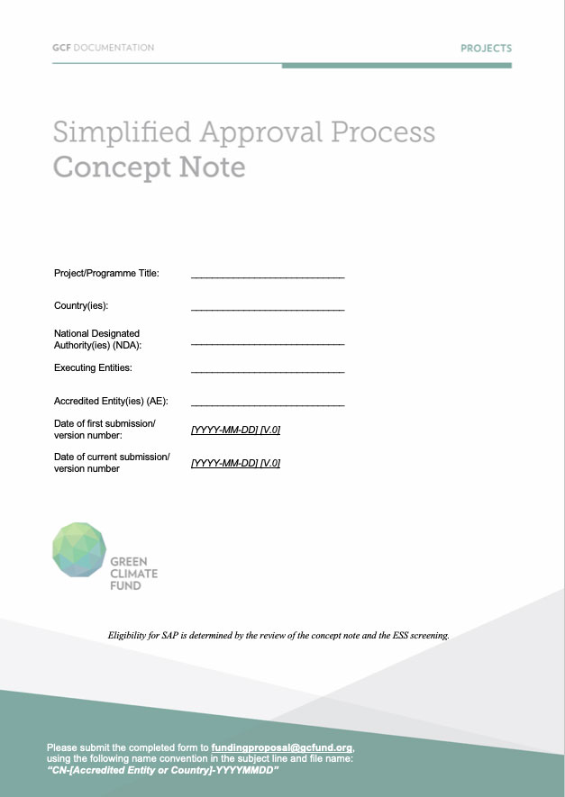 Document cover for Concept note template for the Simplified Approval Process (REDD+)