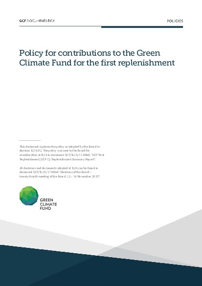 Document cover for Policy for contributions to the Green Climate Fund for the first replenishment