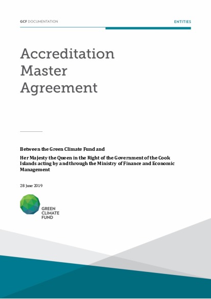 Document cover for Accreditation Master Agreement between GCF and MFEM Cook Islands