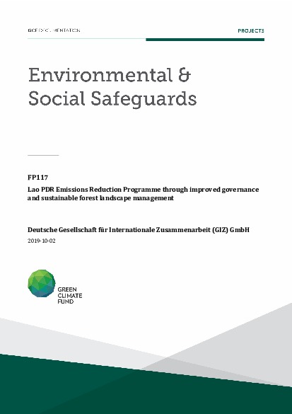 Document cover for Environmental and social safeguards (ESS) report for FP117: Lao PDR Emissions Reduction Programme through improved governance and sustainable forest landscape management