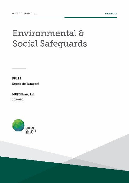 Document cover for Environmental and social safeguards (ESS) report for FP115: Espejo de Tarapacá