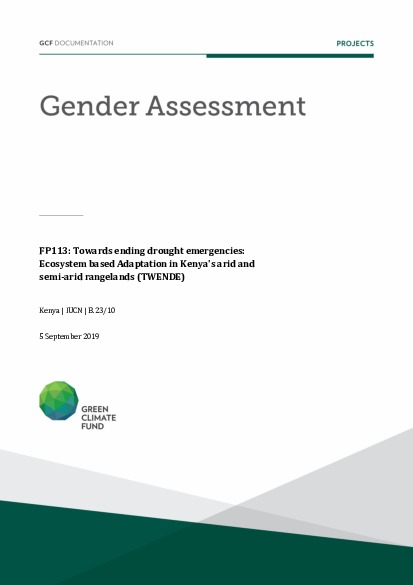 Document cover for Gender assessment for FP113: Towards ending drought emergencies: Ecosystem based Adaptation in Kenya's arid and semi-arid rangelands (TWENDE)