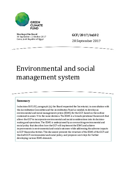 Document cover for Environmental and social management system