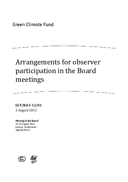 Document cover for Arrangements for Observer Participation in the Board Meetings