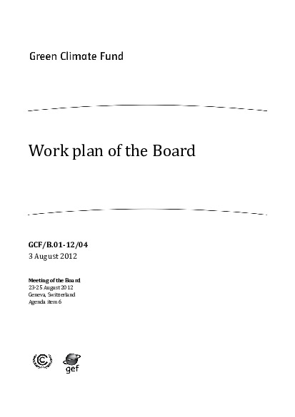 Document cover for Work Plan of the Board