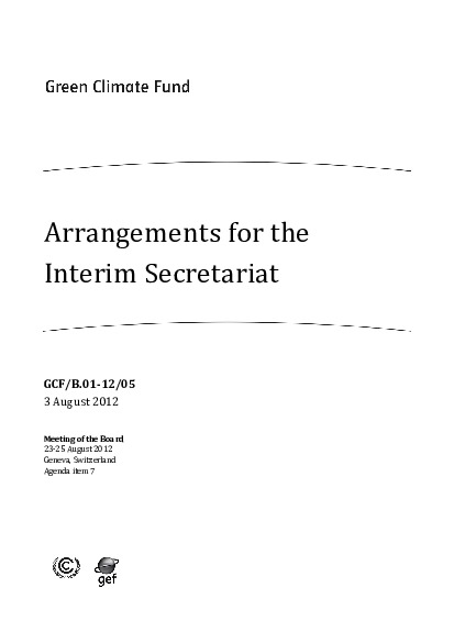 Document cover for Arrangements for the Interim Secretariat