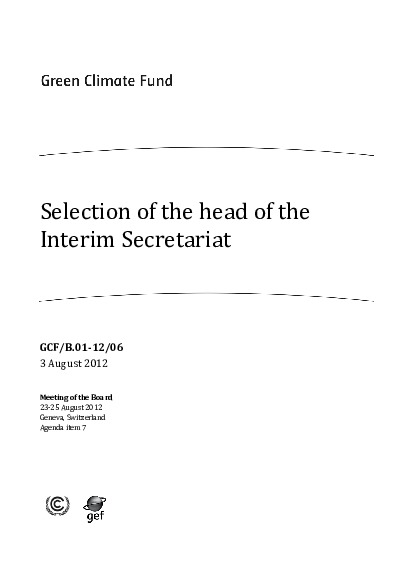 Document cover for Selection of the Head of the Interim Secretariat