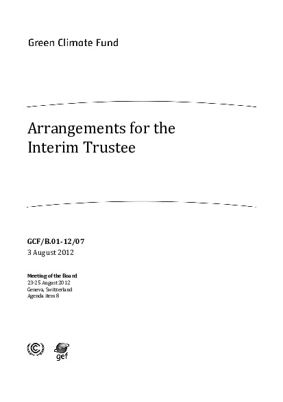 Document cover for Arrangements for the Interim Trustee