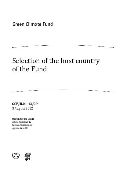 Document cover for Selection of the Host Country of the Fund